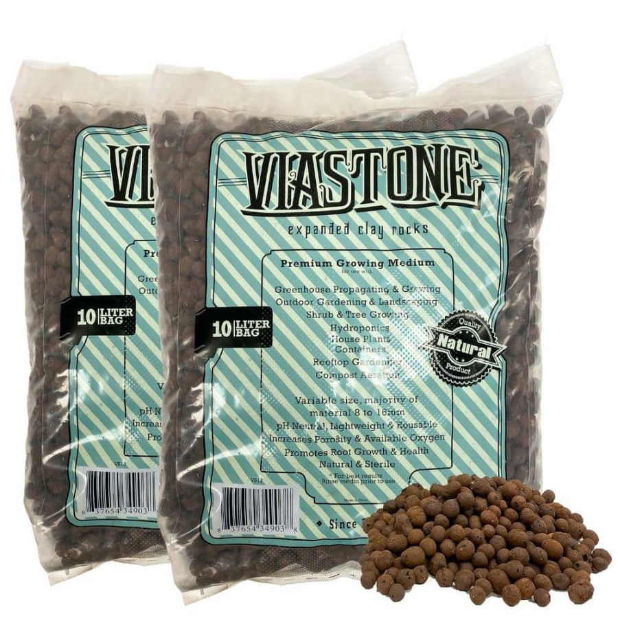 * Viagrow 20 Liters / 0.70 Cu. Ft. / 4 Gal. / Hydroponic Gardening Medium, Grow Rock, Expanded Clay Pebbles (2-Bags Of 10-Liters)