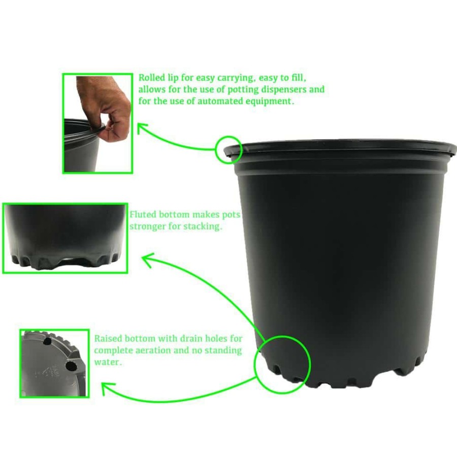 * Viagrow 1 Gal. Black Plastic Nursery Pots (24-Pack)