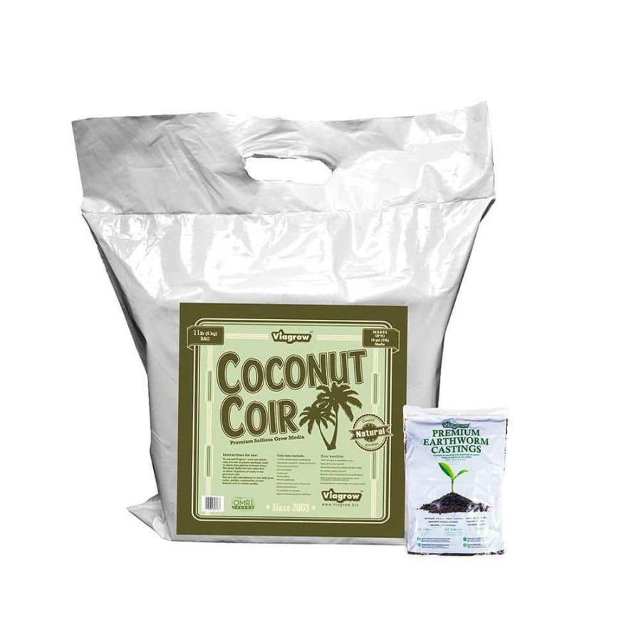 * Viagrow 11 Lb. (5Kg) Coconut Coir Block & 1Lb Earth Worm Castings, Coco Coir And Earth Worm Castings, (Expands Up To 18 Gallons)