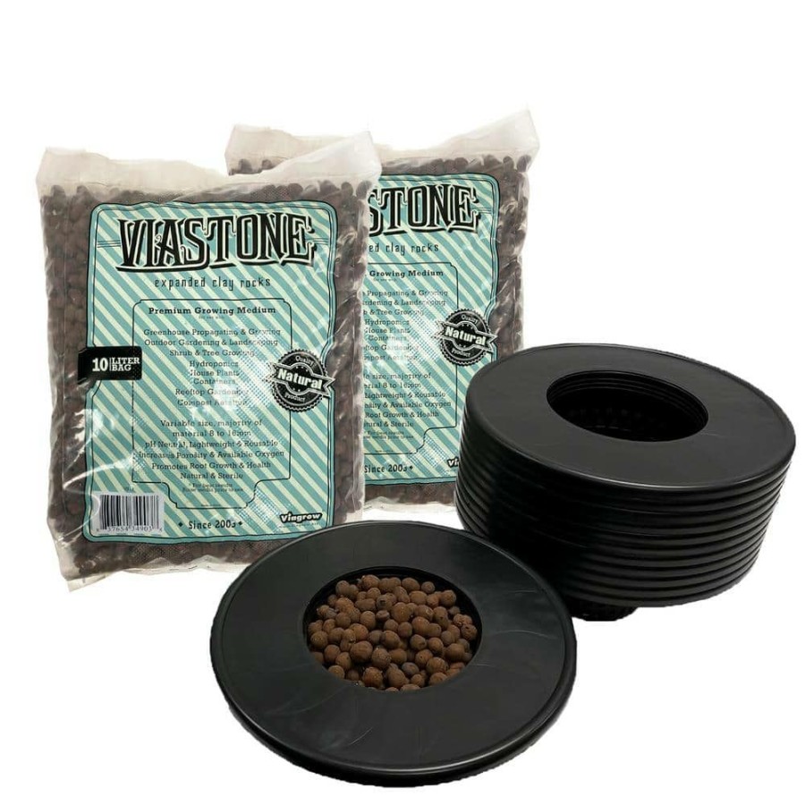 * Viagrow 6 In. Black Plastic Pot Bucket Lid Insert, With 20 L Grow Rocks (12-Pack)
