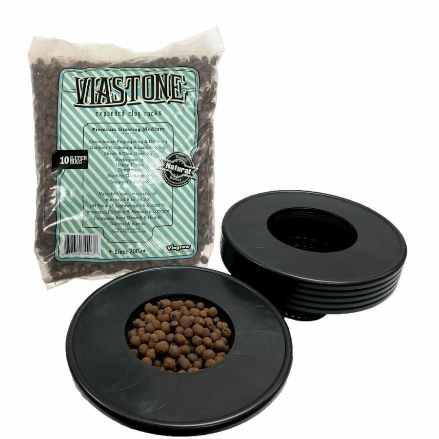 * Viagrow 6 In. Black Plastic Pot Bucket Lid Insert, With 10 L Grow Rocks (6-Pack)