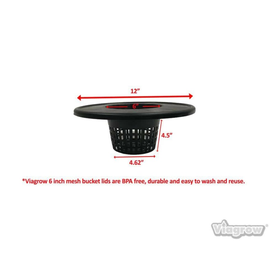 * Viagrow 6 In. Black Plastic Pot Bucket Lid Insert, With 10 L Grow Rocks (6-Pack)