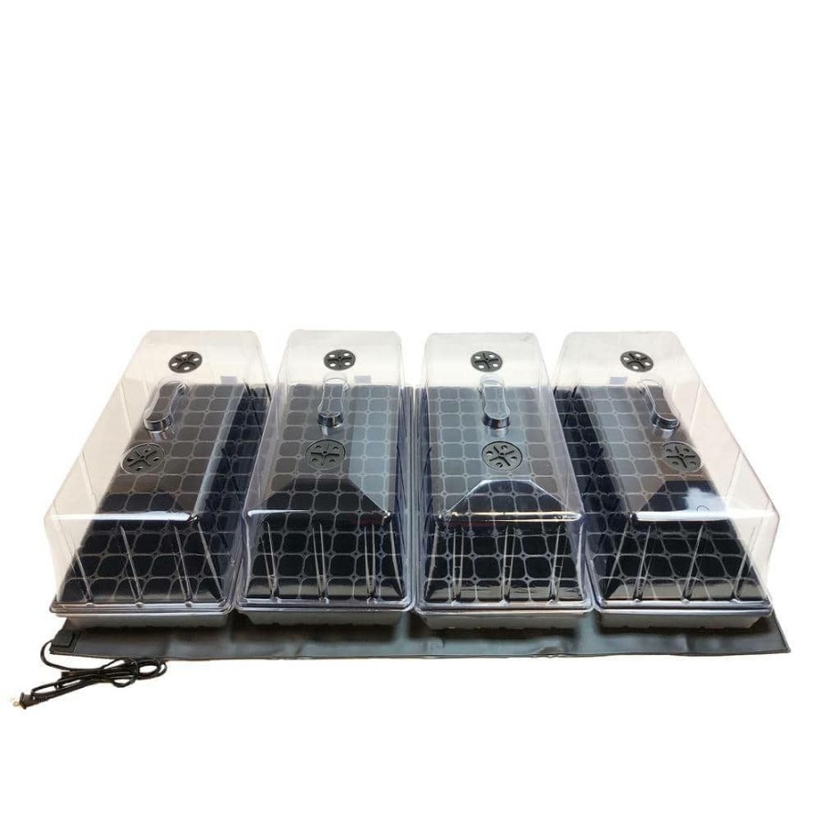 * Viagrow 11 In. X 22 In. Tall Clear Plastic Dome Quad Tray Kit With 4 Domes, 4 Std. Flats, (4) 72 Cell Inserts, And Dual Heat Mat
