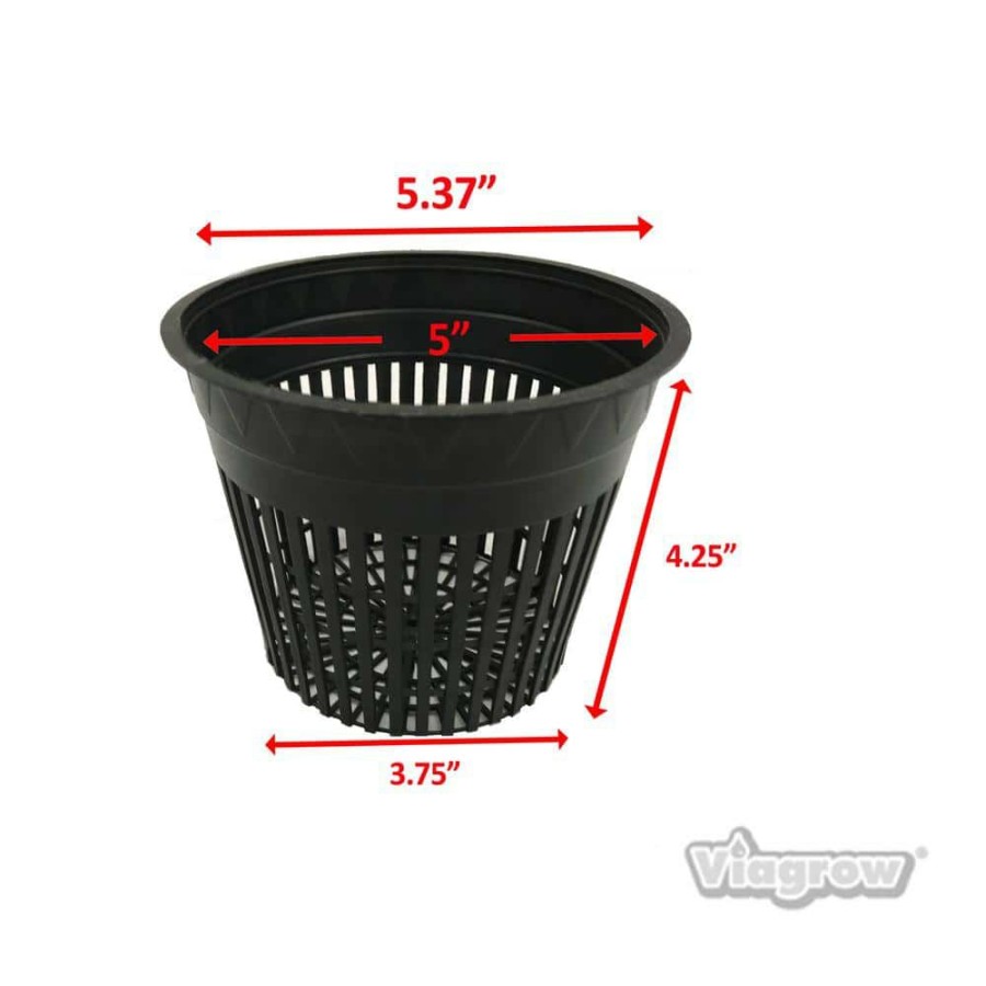 * Viagrow 5 In. Black Round Cup With Slotted Black Plastic Mesh Net Pot (25-Pack)