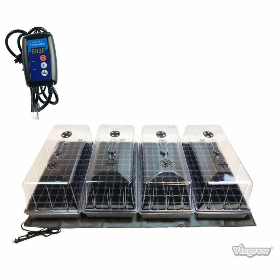 * Viagrow Quad Propagation Kit With Heat Mat, Flat Tray, Flat Insert, Tall Dome, Tray Heat Mat With Thermostat