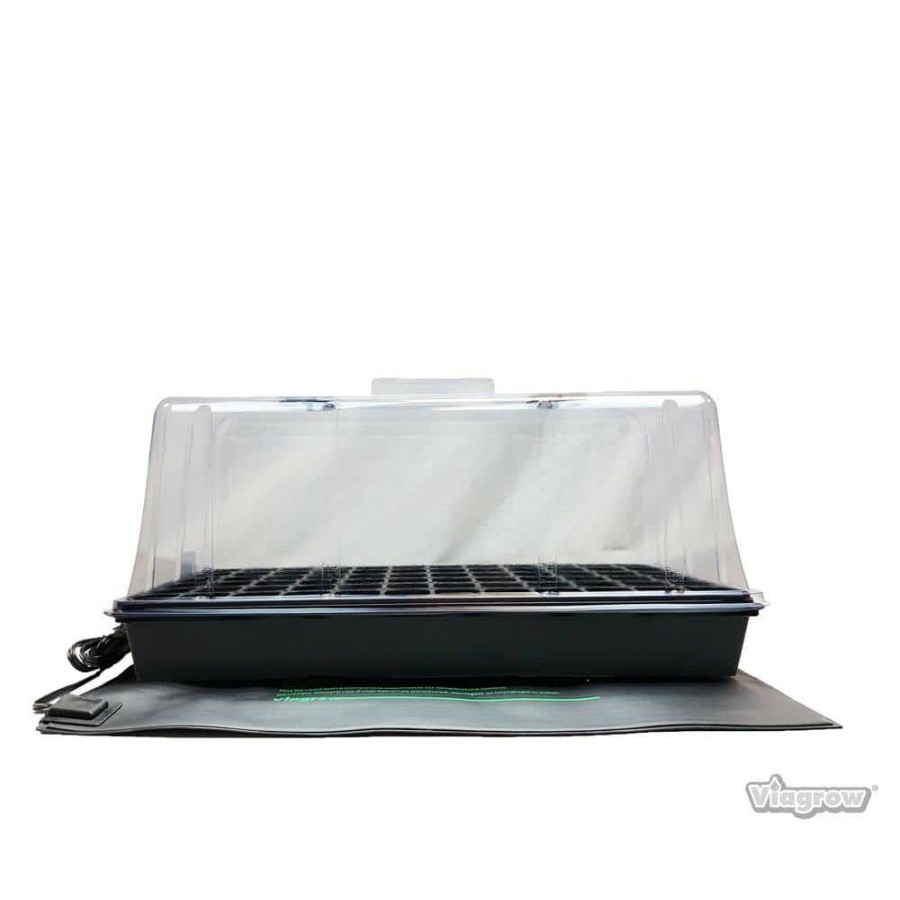 * Viagrow 11 In. X 22 In. Tall Clear Plastic Dome Single Tray Kit With Standard Flat, 72 Cell Insert And Heat Mat