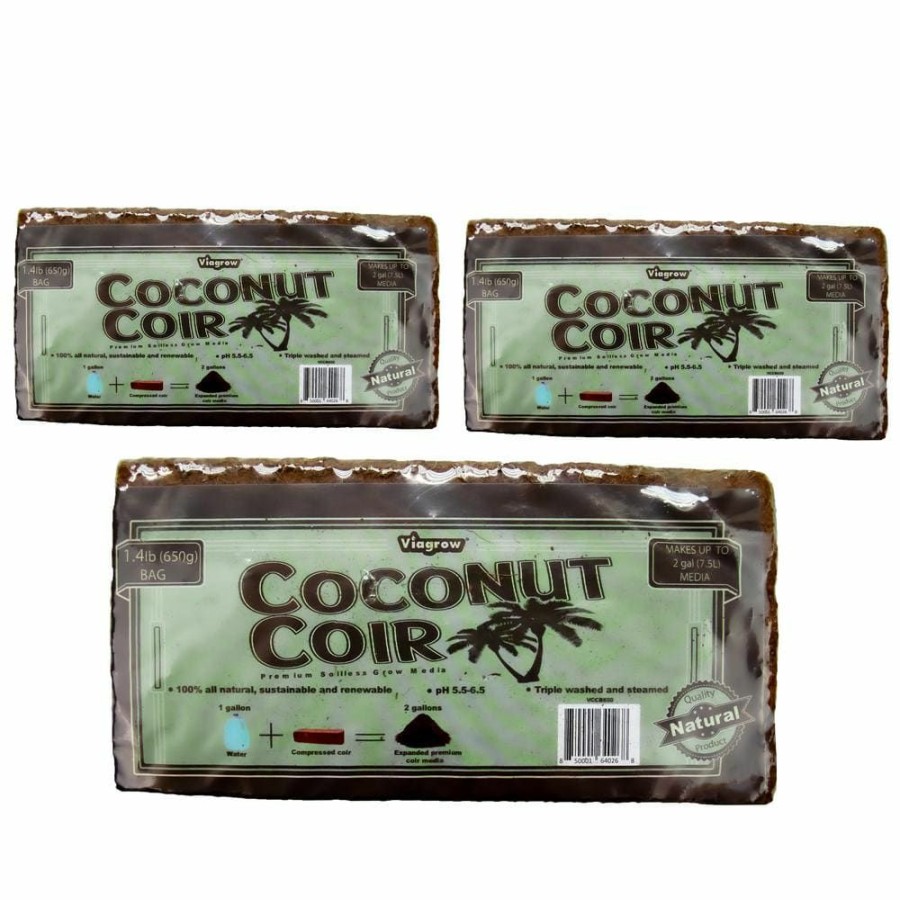 * Viagrow 1.4 Lbs./650G Premium Coco Coir, Soilless Grow Media, Coconut Coir Brick (3-Pack)